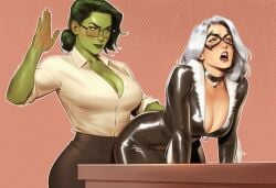 2girls ai_generated ass ass_focus big_ass big_breasts big_thighs bisexual bisexual_female black_cat_(marvel) breasts curvaceous curvy curvy_figure digital_media_(artwork) felicia_hardy female female_only femdom femsub giantess green-skinned_female green_body green_hair green_skin hips hourglass_figure huge_ass huge_breasts huge_thighs hulk_(series) jennifer_walters large_ass large_breasts large_female large_thighs legs light-skinned_female light_skin macro macro_female marvel marvel_comics mature mature_female mini_giantess phophopho she-hulk slim_waist spider-man_(series) tall tall_female thick thick_hips thick_legs thick_thighs thighs voluptuous waist white_hair wide_hips wide_thighs yuri