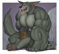 anthro big_penis erection fleshformomo foreskin fur furry humanoid_genitalia humanoid_penis league_of_legends male male_nipples male_only mammal muscular_anthro muscular_male nipples nude penis riot_games warwick werecanid werecanine werewolf