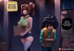 1boy 1girls ai_generated anzu_mazaki aroused aroused_face athletic athletic_female bare_shoulders big_ass big_breasts big_butt big_thighs black_hair blue_eyes blush breasts breath brown_hair caption cardboard_box comic comic_page comics curvy curvy_body curvy_female curvy_figure cute cute_face cutoffs denim denim_shorts door doorway english english_text female hair_intakes hair_scrunchie hoorpy hourglass_figure kaiba_mokuba large_breasts long_hair male mazaki_anzu open_mouth patreon_username petite petite_body petite_breasts petite_female ponytail sexy sexy_body sexy_pose short_shorts shorts story tea_gardner tea_gardner_(yu-gi-oh!_the_dark_side_of_dimensions) text thick_thighs thighhighs toned voluptuous voluptuous_female white_legwear yu-gi-oh! yu-gi-oh!_duel_monsters