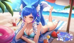 big_ass big_breasts bikini blue_hair german_vtuber indie_virtual_youtuber lewdtuber long_hair virtual_youtuber vtuber wolf_ears wolf_girl wolf_tail
