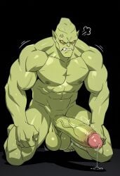 1boy 2026 ai_generated amazon_prime bald balls bara big_penis black_background breath_cloud civitai erect_penis erection glans green_skin grunting horny horny_male houseoflust2001 invincible_(tv_series) kneeling leaking_precum male monster monster_girl_(invincible) muscular_arms muscular_male muscular_thighs orc pecs pointy_ears precum solo testicles veiny_muscles veiny_penis yellow_eyes