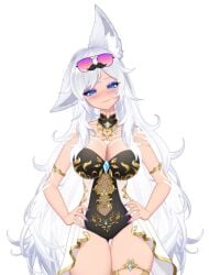 alternate_hair_color big_breasts bodysuit german_vtuber horny_female indie_virtual_youtuber lewdtuber long_hair seductive_look tight_clothing virtual_youtuber vtuber white_hair wolf_ears wolf_girl wolf_tail