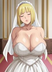 1girls ai_generated big_breasts curvy curvy_body curvy_female curvy_figure gloves huge_breasts kyoru189 large_breasts light-skinned_female light_skin mature_female naruto naruto_(series) naruto_shippuden samui seductive seductive_pose shiny shiny_skin short_hair solo solo_female standing wedding_dress