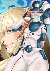 1girls 2boys 3girls alien alien_girl aphrodisiac black_hair blonde_hair blue_body blue_eyes blue_nipples blue_pussy blue_skin blue_tongue blush bodysuit comic cover_page dialogue elio_(pokemon) english_text female forced_partners forced_sex glasses green_eyes green_hair hat hau_(pokemon) lusamine_(pokemon) mind_control mmf_threesome nihilego nintendo orange_hair orange_pupils petite petite_body pokemon pokemon_sm pokemon_usm ponytail purple_hair short_hair small_breasts standing text threesome tied_hair torn_bodysuit translated ultra_recon_squad very_long_hair wicke_(pokemon) zossie_(pokemon)
