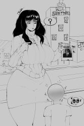 1girls artist_request big_breasts breasts curvy greyscale huge_breasts long_hair ribbed_sweater rosemary_walten sketch skirt solo sweater the_walten_files thick_thighs thighs wide_hips