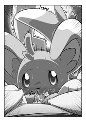 black_and_white comic fellatio male minccino monochrome nintendo oral oral_sex penis pokemon pokemon_(species) sex sweat tom_smith video_games