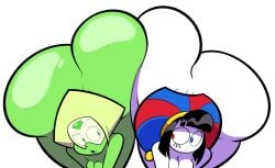 2girls ass ass_bigger_than_head ass_bigger_than_torso ass_focus ass_to_ass bent_over big_ass breasts brown_hair bubble_butt crossover fat_ass female female_only gem_(species) green_skin huge_ass hyper hyper_ass jester jester_hat large_ass looking_at_each_other massive_ass nude nude_female oboithisisfunky peridot_(steven_universe) png pomni_(the_amazing_digital_circus) shortstack steven_universe the_amazing_digital_circus thick_ass thick_thighs thunder_thighs visor white_skin wide_hips