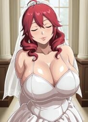 1girls ai_generated big_breasts curvy curvy_body curvy_female curvy_figure gloves huge_breasts kasane_teto kyoru189 large_breasts light-skinned_female light_skin mature_female seductive seductive_pose shiny shiny_skin solo solo_female standing vocaloid wedding_dress