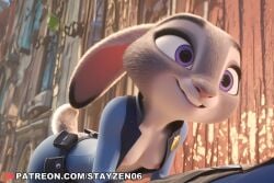 1girl :3 ai ai_art ai_generated all_fours animal_ears animal_nose blue_bodysuit body_fur bodysuit breasts closed_mouth furry furry_female grey_fur judy_hopps nipples no_bra open_bodysuit open_clothes police police_badge police_uniform policewoman purple_eyes rabbit_ears rabbit_girl rabbit_tail small_breasts smile snout solo tail two-tone_fur uniform white_fur zootopia