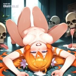 1girl 1girls 1other after_sex ahe_gao ahoge ai_assisted ai_generated arms barefoot blowjob blush breasts bukkake covered_in_cum cum cum_bubble cum_drip cum_dripping cum_dump cum_explosion cum_expulsion cum_in_hair cum_in_mouth cum_on_body cum_on_breasts cum_on_face cum_on_floor cum_on_hair cum_on_tongue cum_pool cum_spurt cum_string cum_trail cumshot curvy deepthroat ejaculation excessive_cum face_fucking facial fellatio female female_ejaculation female_focus fingers foreshortening full_body indoors laying_down leaf_hair_ornament lean_body lean_figure legs light_skin light_skin_female official_art traptrix