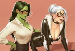 2girls ai_generated ass ass_focus big_ass big_breasts big_thighs black_cat_(marvel) breasts curvaceous curvy curvy_figure digital_media_(artwork) felicia_hardy female female_only giantess green-skinned_female green_body green_hair green_skin hips hourglass_figure huge_ass huge_breasts huge_thighs hulk_(series) jennifer_walters large_ass large_breasts large_female large_thighs legs light-skinned_female light_skin macro macro_female marvel marvel_comics mature mature_female mini_giantess phophopho she-hulk slim_waist spider-man_(series) tall tall_female thick thick_hips thick_legs thick_thighs thighs voluptuous waist white_hair wide_hips wide_thighs