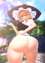 1girls ass ass_focus big_ass blonde_hair bottomless bottomless_female exposed_ass female glasses hat luminaryofages marisa_kirisame tagme touhou