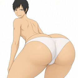 1boy big_ass big_butt durarara!! fat_ass femboy femboy_focus huge_ass huge_butt looking_at_viewer looking_back male male_only orihara_izaya panties shaded solo tagme thick_thighs vector_trace