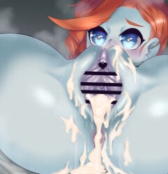 1boy 1girls after_sex after_vaginal alien alien_girl anus artist_request ass bed_sheet blue_body blue_eyes blue_nipples blue_pussy blue_skin blue_tongue clitoris close-up close_up completely_nude cum cum_in_ass cum_in_pussy cum_inside cum_on_ass cum_on_penis cum_on_pussy dark-skinned_male dark_skin excessive_cum female flat_chest flat_chested gaping gaping_pussy interracial interracial_sex male nintendo nude nude_female orange_hair orange_pupils petite petite_body pokemon pokemon_sm pokemon_usm ponytail pussy pussy_focus pussy_juice sheets tied_hair ultra_recon_squad zossie_(pokemon)