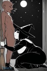 1girl 4k 8k ai_assisted ai_generated bald bbw black_hair black_sclera blowjob blowjob_focus brown_skin chuchu deepthroat drooling eyes_half_closed eyes_rolling_back larger_female mime_and_dash monochrome monster_girl sloppy_blowjob ssbbw white_pupils white_skin