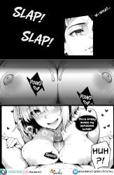 1boy 1boy1girl 1girl ai_generated big_penis black_hair breast_squeeze breasts breasts_grab breasts_out comic comic_page comic_panel english english_text female handjob large_breasts nipples penis penis_grab sainkho short_hair succubus titsjob wake_up wake_up_sex white_hair