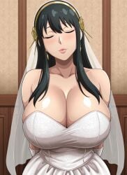 1girls ai_generated big_breasts black_hair curvy curvy_body curvy_female curvy_figure gloves huge_breasts kyoru189 large_breasts light-skinned_female light_skin long_hair mature_female seductive seductive_pose shiny shiny_skin solo solo_female spy_x_family standing wedding_dress yor_briar yor_forger