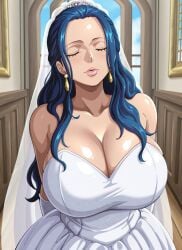 1girls ai_generated big_breasts blue_hair curvy curvy_body curvy_female curvy_figure gloves huge_breasts kyoru189 large_breasts light-skinned_female light_skin mature_female nefertari_vivi one_piece seductive seductive_pose shiny shiny_skin solo solo_female standing wedding_dress