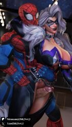 1boy 1girls 3d black_cat_(marvel) black_cat_(marvel_rivals) blender blue_eyes boob_window cat_suit catgirl claws collar domino_mask felicia_hardy grabbing_ass grabbing_head grabbing_waist imminent_sex latex latex_bodysuit latex_catsuit lipstick looking_at_partner marvel marvel_comics marvel_rivals mask masked_female masked_male muscular_male partially_clothed penis_between_thighs penis_out peter_parker rooftop shhi_prvrt_x spider-man spider-man_(marvel_rivals) spider-man_(series) superhero superheroine thief vagina voluptuous white_fur white_hair