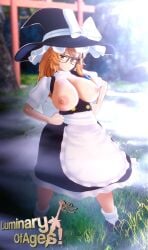 1girls big_breasts blonde_hair breasts breasts_out exposed_breasts glasses hat luminaryofages marisa_kirisame shoes tagme touhou