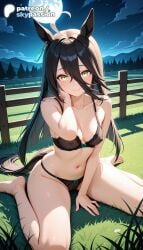 1girls 2026 ai_assisted ai_generated anime barefoot black_panties bush cloud fireflies hi_res high_quality high_resolution highres long_hair manhattan_cafe_(umamusume) night night_sky on_grass outdoors patreon patreon_username sky skypassion smile solo stable_diffusion umamusume umamusume_pretty_derby underwear watermark