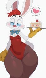 1boy anthro bedroom_eyes big_thighs blue_eyes bottom_heavy bowtie cake_slice chromatic_aberration covered_navel curvy_hips disney dummy_thicc dutch_angle femboy flat_chest gloves hair half-closed_eyes heart highleg_leotard holding_object huge_thighs leotard looking_at_viewer narrowed_eyes pantyhose pink_nose plate pov rabbit roger_rabbit shortstack simple_background smile solo strapless_leotard strawberry thick_thighs thighs thighs_bigger_than_head white_background white_body who_framed_roger_rabbit wide_hips
