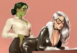 2girls ai_generated ass ass_focus big_ass big_breasts big_thighs black_cat_(marvel) breasts curvaceous curvy curvy_figure digital_media_(artwork) felicia_hardy female female_only giantess green-skinned_female green_body green_hair green_skin hips hourglass_figure huge_ass huge_breasts huge_thighs hulk_(series) jennifer_walters large_ass large_breasts large_female large_thighs legs light-skinned_female light_skin macro macro_female marvel marvel_comics mature mature_female mini_giantess phophopho she-hulk slim_waist spider-man_(series) tall tall_female thick thick_hips thick_legs thick_thighs thighs voluptuous waist white_hair wide_hips wide_thighs