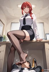1girls ai_generated chainsaw_man crown dominant dominant_female domination feet feet_fetish feet_focus feet_together feet_up female femdom femdomfantasyai foot_fetish foot_focus footjob footwear forced highres human kissing makima_(chainsaw_man) taller_girl