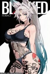 1girl ai_generated anime basicallynomore black_panties black_sports_bra blacked blacked_clothing feixiao_(honkai:_star_rail) female female_only honkai:_star_rail looking_at_viewer pubic_tattoo qos qos_clothing qos_tattoo queen_of_spades queen_of_spades_symbol queen_of_spades_tattoo sportswear tattoo tattoos white_skin