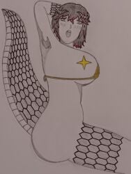 1girls arm_up armpits artist_request ass bikini bikini_top blushing blushing_female breasts dragon_girl dragon_horns dragon_tail female horns looking_at_viewer oc original_character scales