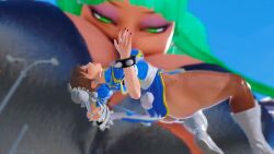 big_ass big_breasts big_thighs chun-li darkstalkers giant_female giantess growing growth morrigan_aensland no_sound prevence sfm smaller_female street_fighter tagme video