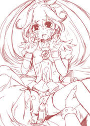 bike_shorts blush clothed_sex clothing cum cum_in_mouth cum_on_clothes cure_peace double_v dress dress_lift facial hair_ornament holding_legs kirishima_satoshi leg_grab long_hair magical_girl monochrome penis ponytail precure pretty_cure smile_precure spread_legs stockings tear thighhighs tied_hair uncensored v wolfrun yayoi_kise