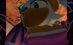 3d 3d_(artwork) anthro bat big_breasts breasts cleavage female female_focus game_screenshot green_eyes in_game looking_away low-angle_view modded pov rouge_the_bat screencap screenshot short_hair shortstack sonic_(series) sonic_adventure_2 wings