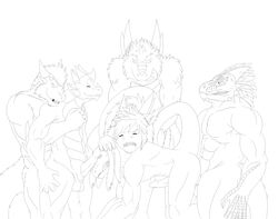 anal anal_sex argonian ass balls bangaa dragon ear ear_piercing erection final_fantasy from_behind fur gay grin group_sex high_resolution horn kairyu211 line_art loid_zhander lucen_crealo male male_only muscles no_humans orgy penetration penis piercing ratharn reptile scalie sex skyrim square_enix tagg the_elder_scrolls thrakos uncensored video_games zerk