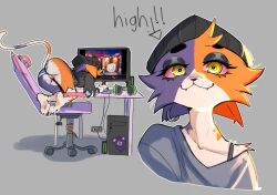 ass ass_focus barefoot beanie black_fur cat_ears cat_tail catgirl computer drugs fangs female female_only fortnite fortnite:_battle_royale furry furry_only headgear long_sleeves mascara meow_skulls_(fortnite) monster_energy orange_fur panties piercing raven_team_leader tagme tagme_(artist) viewed_from_behind white_fur yellow_eyes