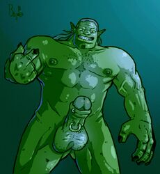 balls blooper_(artist) male male_only muscles orc orc_male penis piercing solo solo_male