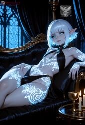 1boy ai_generated blue_eyes blue_hair bra breasts bulge bulge_through_clothing candle candlelight candles choker ear_piercing earrings elf elf_ears feet_out_of_frame femboy flat_chest foot_out_of_frame high_resolution highres ilfb looking_at_viewer lying lying_down male medium_hair more_at_source original original_character otoko_no_ko ribbon ribbons solo tattoo tattoo_on_arm tattoo_on_belly tattoo_on_breast tattoo_on_butt tattoo_on_chest tattoo_on_legs tattooed_arm tattoos tattoos_everywhere trap white_hair white_nail white_nail_polish white_nails window windows