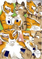 anthro better_late_than_never breasts censored closed_eyes comic daigaijin dialogue english_text feline female fondling fur furry heart kissing kung_fu_panda master_tigress mei_ling nude page_33 red_eyes tiger yellow_eyes yuri