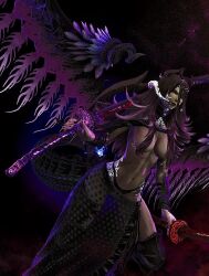 artist_request au_ra bahamut_(final_fantasy) darkness demon_girl female final_fantasy final_fantasy_xiv goddess possessed possession square_enix true_form void wings
