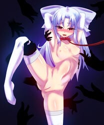 blush bow breasts collar melty_blood nipples nude pixiv_manga_sample pointy_ears pussy smile tsukihime white_len yamaneko_ken