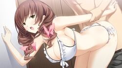 bikini brown_hair cleavage game_cg hotchkiss mikage_shizuku mikoto_akemi sex swimsuit