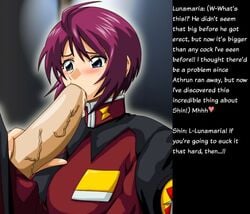 big_penis circle_anco clothing english_text fellatio gundam gundam_seed gundam_seed_destiny lunamaria_hawke oral penis shinn_asuka uncensored unseen_male_face