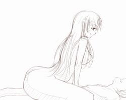 female ass breasts cowgirl_position cowgirl_position kurofudo large_breasts long_hair nipples nude original perky_breasts profile sex simple_background sitting sketch thighs white_background