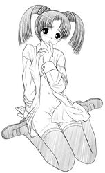 bottomless line_art monochrome open_clothes open_shirt pussy_juice shirt tenshi_no_shippo usagi_no_mika