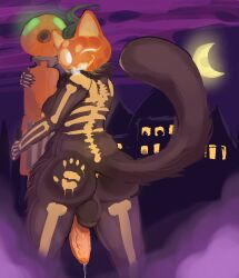 absurd_res animal_genitalia animal_penis anthro anus ass balls black_body black_fur breasts domestic_cat epic_games felid feline feline_genitalia feline_penis felis fog for_a_head fortnite fortnite:_battle_royale fur furociousarts futanari genitals glowing hi_res humanoid intersex mammal nipples object_head painted_background painted_fur penis pumpkin_head simple_background solo spice_(fortnite) tail