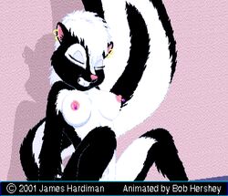 animated anthro bob_hershey closed_eyes female james_m_hardiman nipple_piercing nipple_ring nipples onyx_(jmh) piercing skunk solo