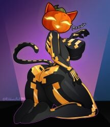 anthro ass_focus big_ass big_breasts big_thighs bones breasts dami_ribbon dark_skin feline female female_only fortnite furry golden pumpkin pumpkin_head shiny_skin spice_(fortnite)