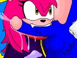 1boy 1girls balls biting biting_penis blackcat cum female hair hedgehog male orgasm original_character penis pink_hair sega sonic_(series)