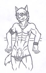 anthro canine fur furry furry_only kouya male male_only morenatsu penis speedo uncut underwear wolf