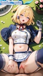1boy 1girls 2026 ai_assisted ai_generated akashic_records_of_bastard_magic_instructor anime blue_eyes clothing_aside cock dandelion dick female_genitalia flower garter_straps genitals gloves hetero hi_res high_quality high_resolution highres laying_down love_making lying lying_on_back navel on_back on_grass panties panties_aside patreon patreon_username penetration penis petals purple_flower pussy rokudenashi_majutsu_koushi_to_akashic_record rumia rumia_tingel sex sexual_intercourse skypassion stable_diffusion thighhighs uncensored uncensored_pussy uncensored_vagina underwear vaginal watermark white_flower
